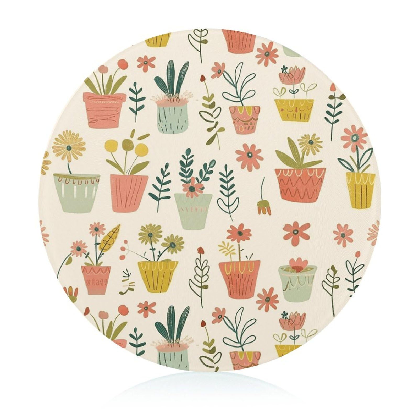 Planche à découper ronde en verre imprimé fleurs 20 cm facile à nettoyer