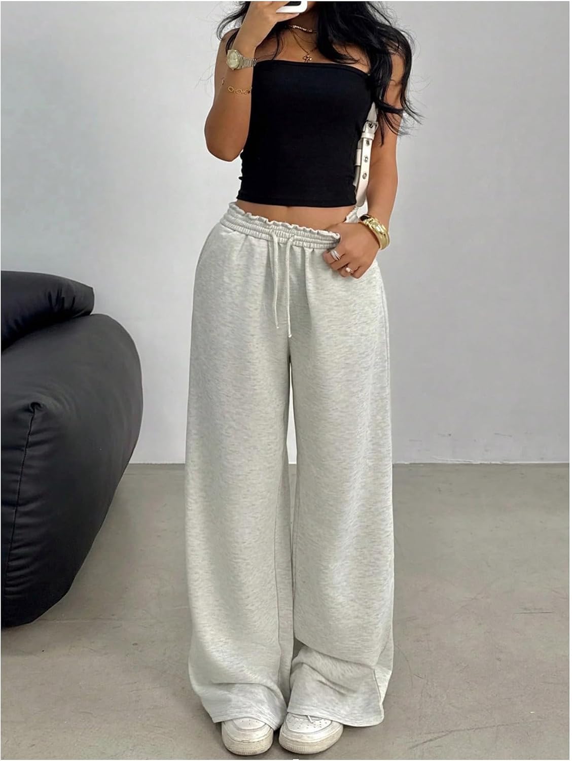 QJQ Girls Wide Leg Elastic High Waisted Parachute Pants Sweatpants Track Pants Trousers Casual Streetwear Ages 8-12