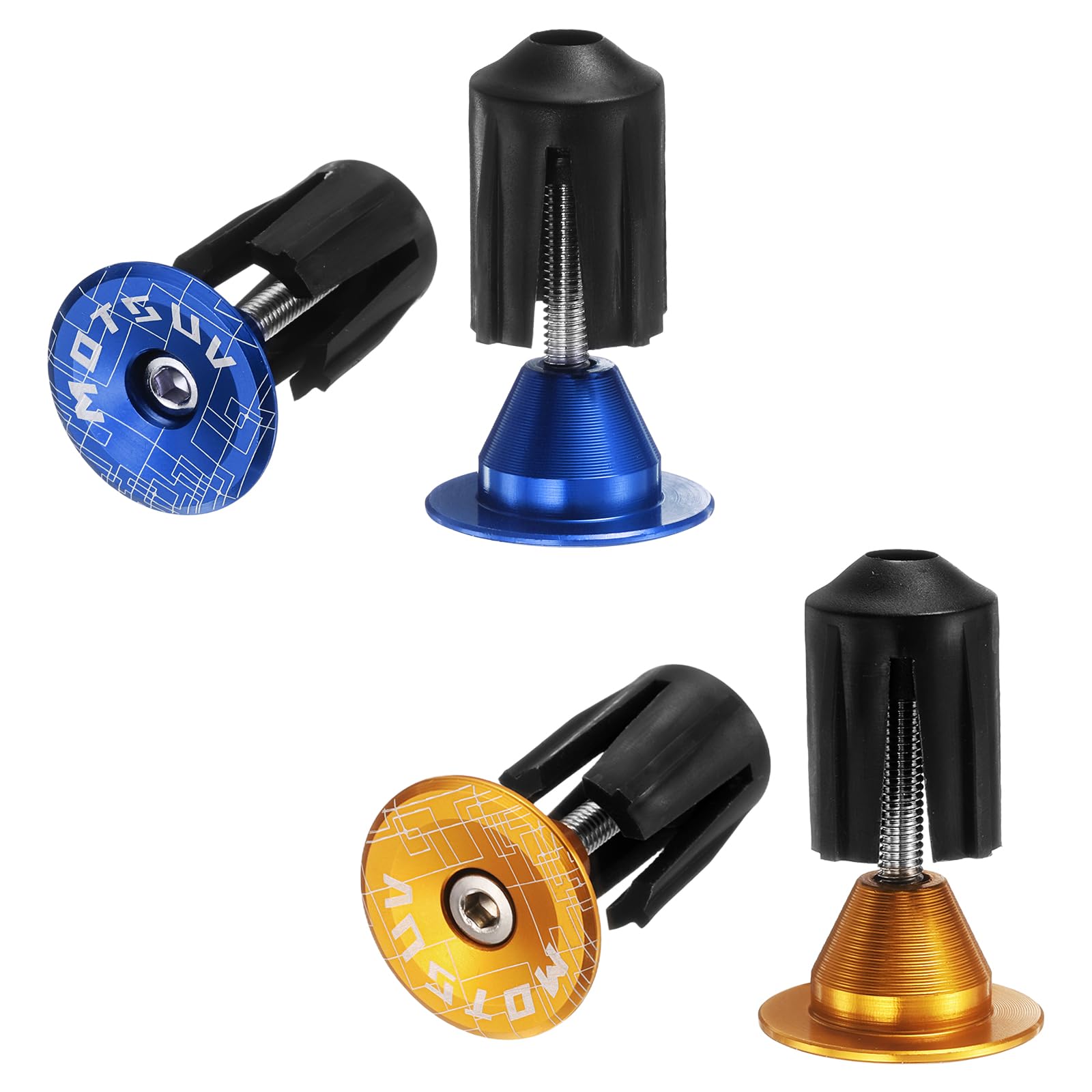 sourcing map 2Pair Bar End Plugs Aluminum Handlebar End Caps Bike Plugs 0.7oz Expanding Locking for MTB Road BMX Fixed Gear Bike, Yellow Blue