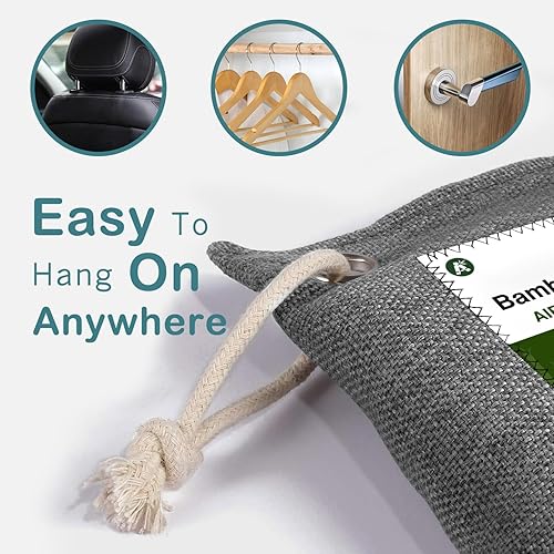 Miniatura 4 de Bolsa purificadora de aire de carbón de bambú, paquete de 6, eliminador de olores para tu casillero, automóvil, armario, zapatos, baño, áreas de