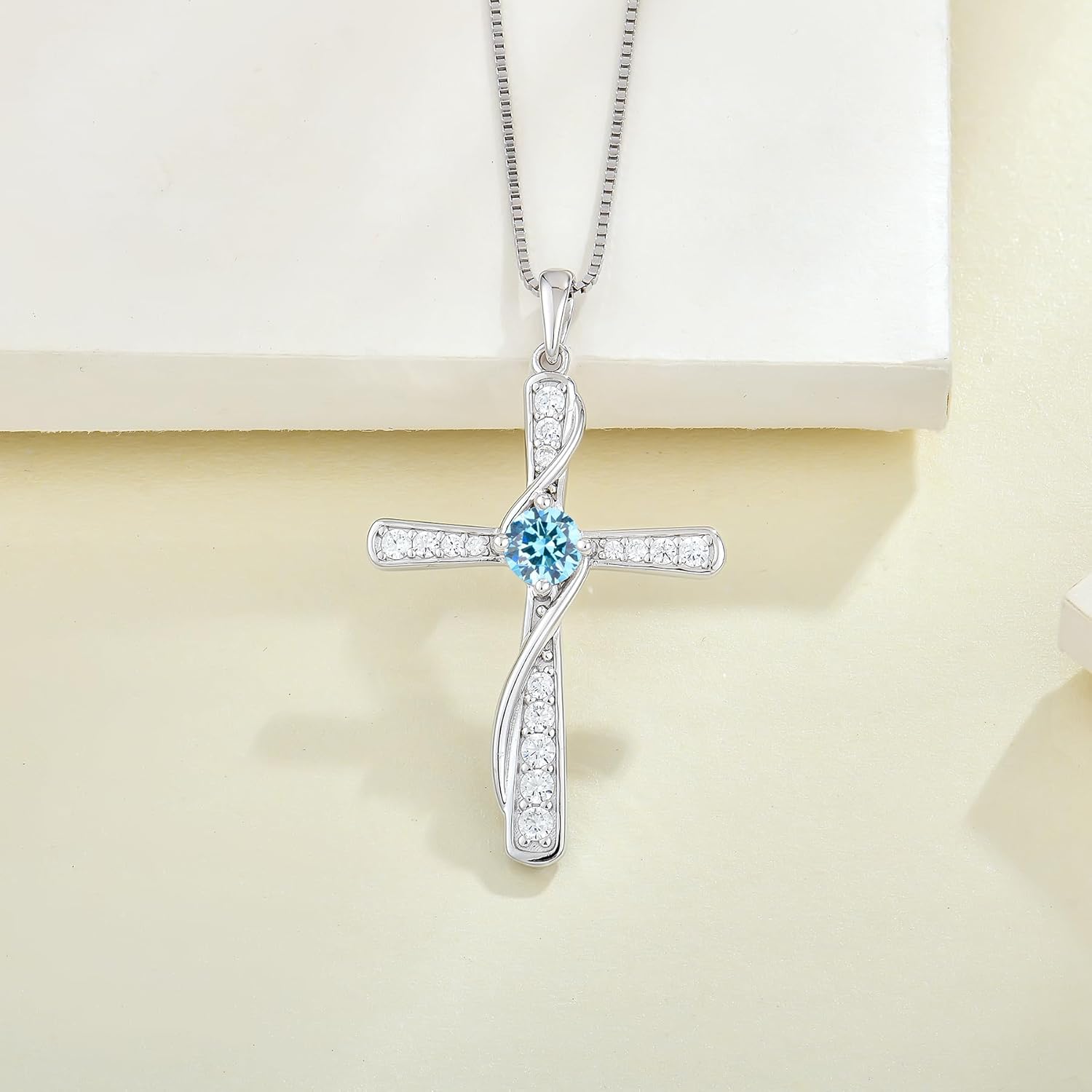 Womens Cross Necklace 925 Sterling Silver Birthstone Cross Pendant Jewelry for Her - Image 4