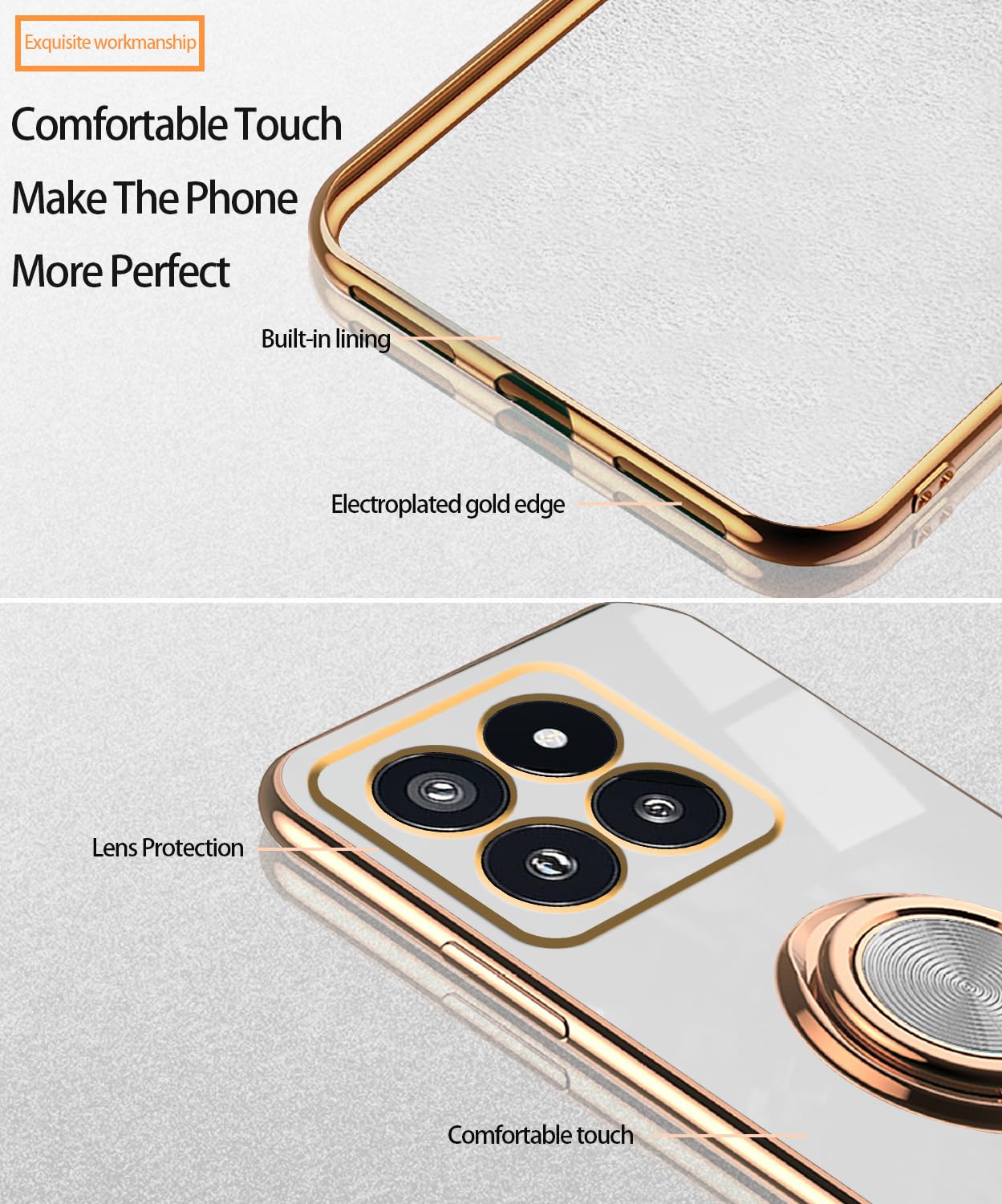 Wousunly Compatible Avec Coque Xiaomi 14T Pro Antichoc Ultra Fine Coqu Xiaomi 14T Pro Silicone Avec Anneau Support Étui De Protection Housse Pour Femmes Et Hommes (Blanc