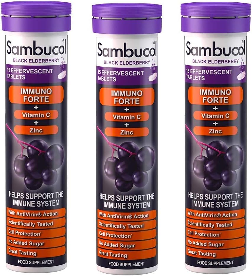 Sambucol Three Packs Of Immuno Forte Effervescent Tablets 15S