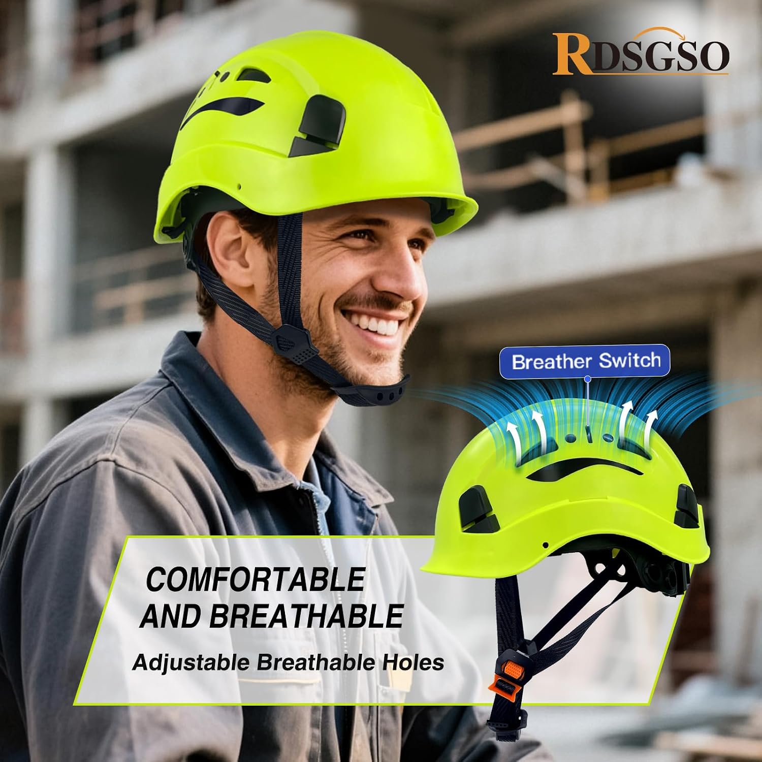 Industrial Safety Helmet RGS-8C Adjustable Vents, 6-Point Suspension Breathable Lightweight Hard Hats for Construction,Outdoor Work ANSI Certified