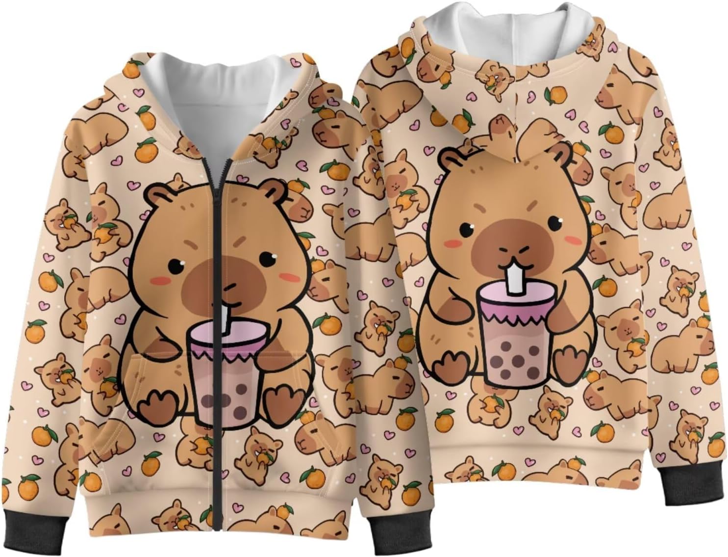 Kids 3D Printed Zip-Up Hoodie Sweatshirt with Pocket Warm Fleece Long Sleeve Jacket for Girls 6-16T