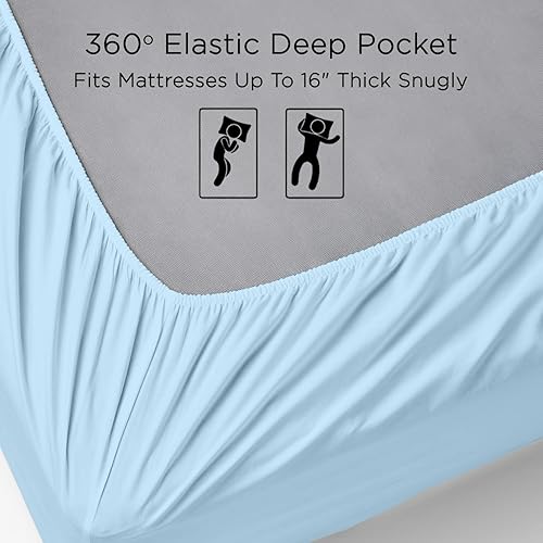 Miniatura 4 de Juego de sábanas tamaño California King 100% algodón egipcio de 1000 hilos, color azul cielo, para cama tamaño California King, juego de sábanas de