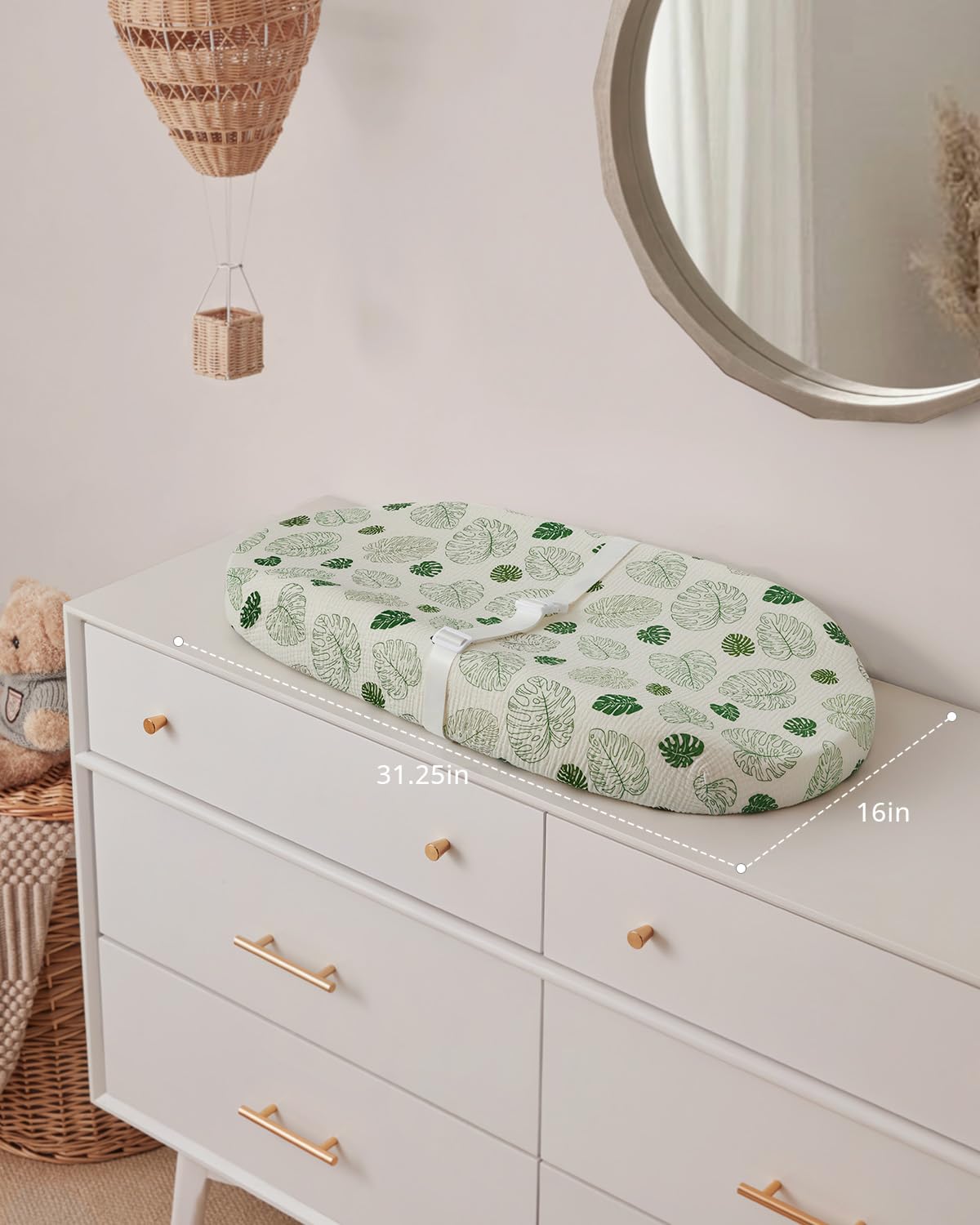 Blissful Diary Fasciatoio in mussola, con fodera impermeabile in schiuma, con copertura, per cassettiere (Monstera, avocado)
