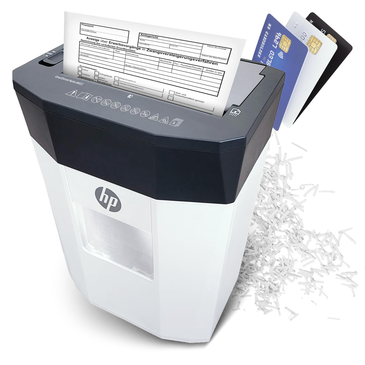 HP OneShred Auto 80CC Aktenvernichter | Shredder Papier 80 Blatt Auto & 8 Blatt Manuell | Schredder Aktenvernichter P-4 | Paper Shredder Cross Cut | Schredderer Papierschredder 15L | Aktenschredder