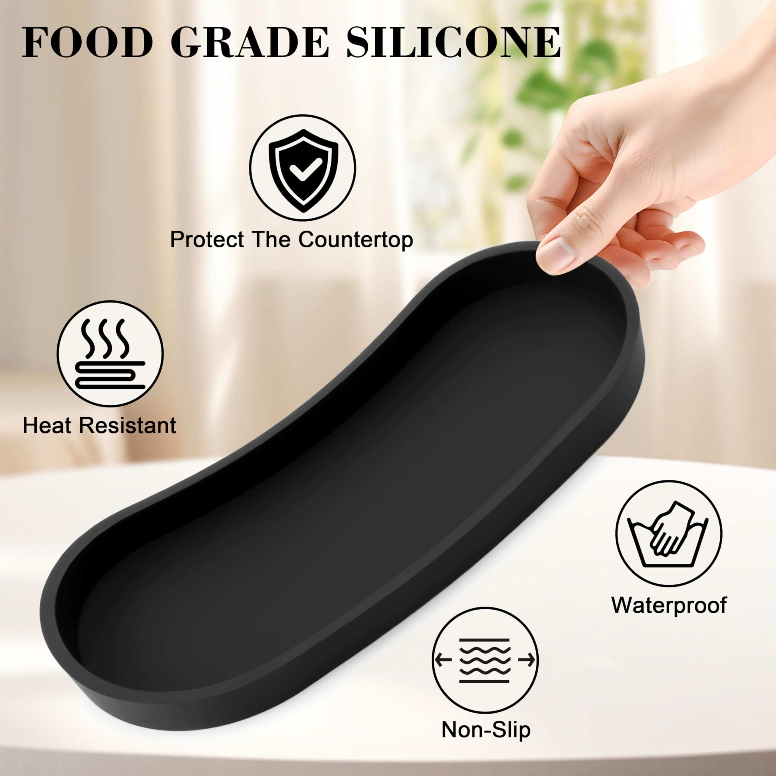 Plateau De Rangement Silicone Ovale - 2 Pièces Noir - Pour Salle De Bain, Coiffeuse, Cuisine - Antidérapant, étanche, Facile à Nettoyer - 8