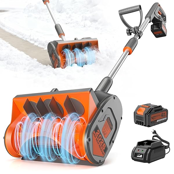 Keenstone 12" Cordless Electric Snow Shovel, Handles 8" Deep Snow, 21V 4.0Ah Battery & Charger, Brushless Motor, Clears 300 lbs/Min, 10 ft Throw, 8 lb Lightweight Snow Blower for Seniors & Homeowners