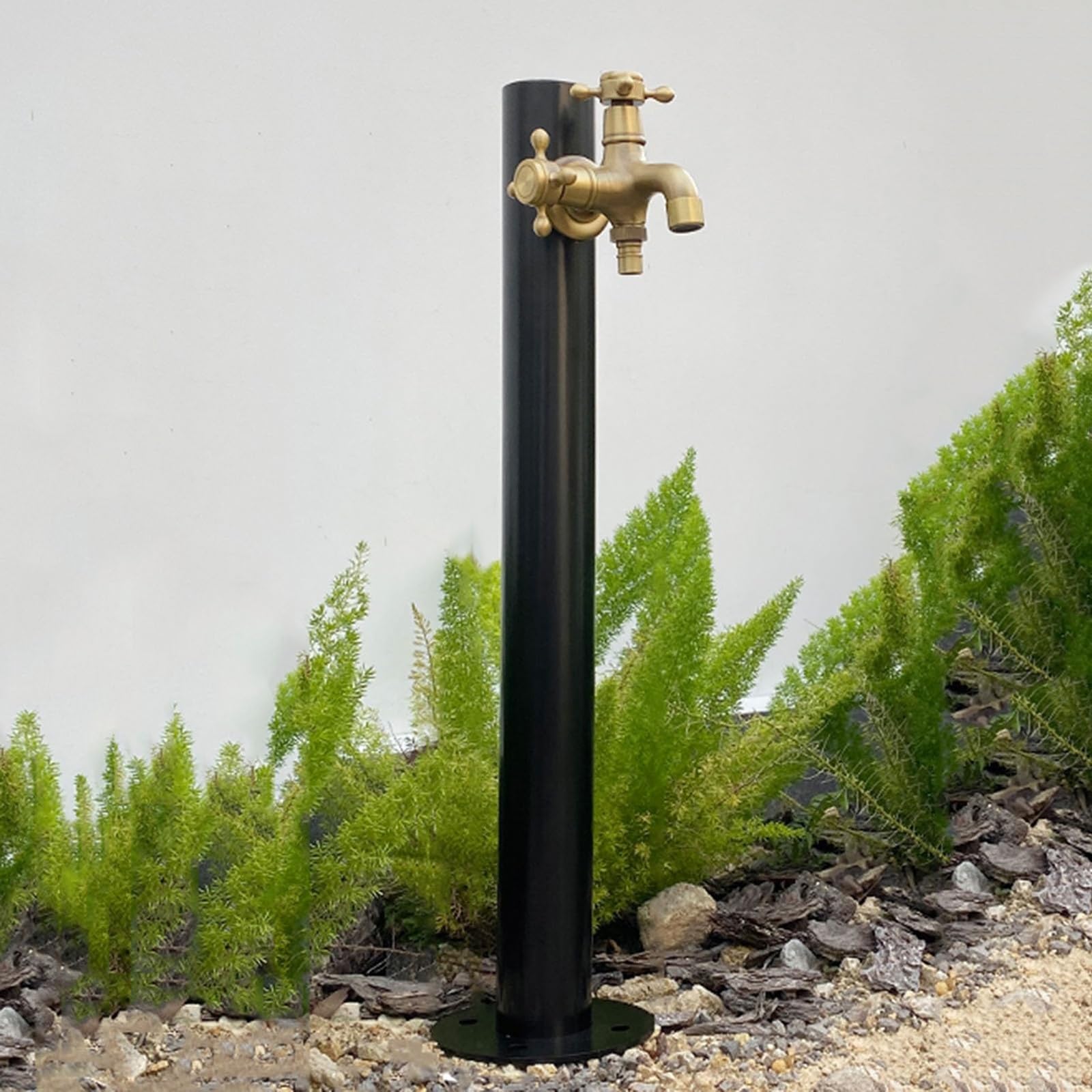 Fontana a colonna da giardino in acciaio inossidabile 304, elegante fontana da esterno con irrigatore per irrigazione da giardino (nero, 6,14 cm)