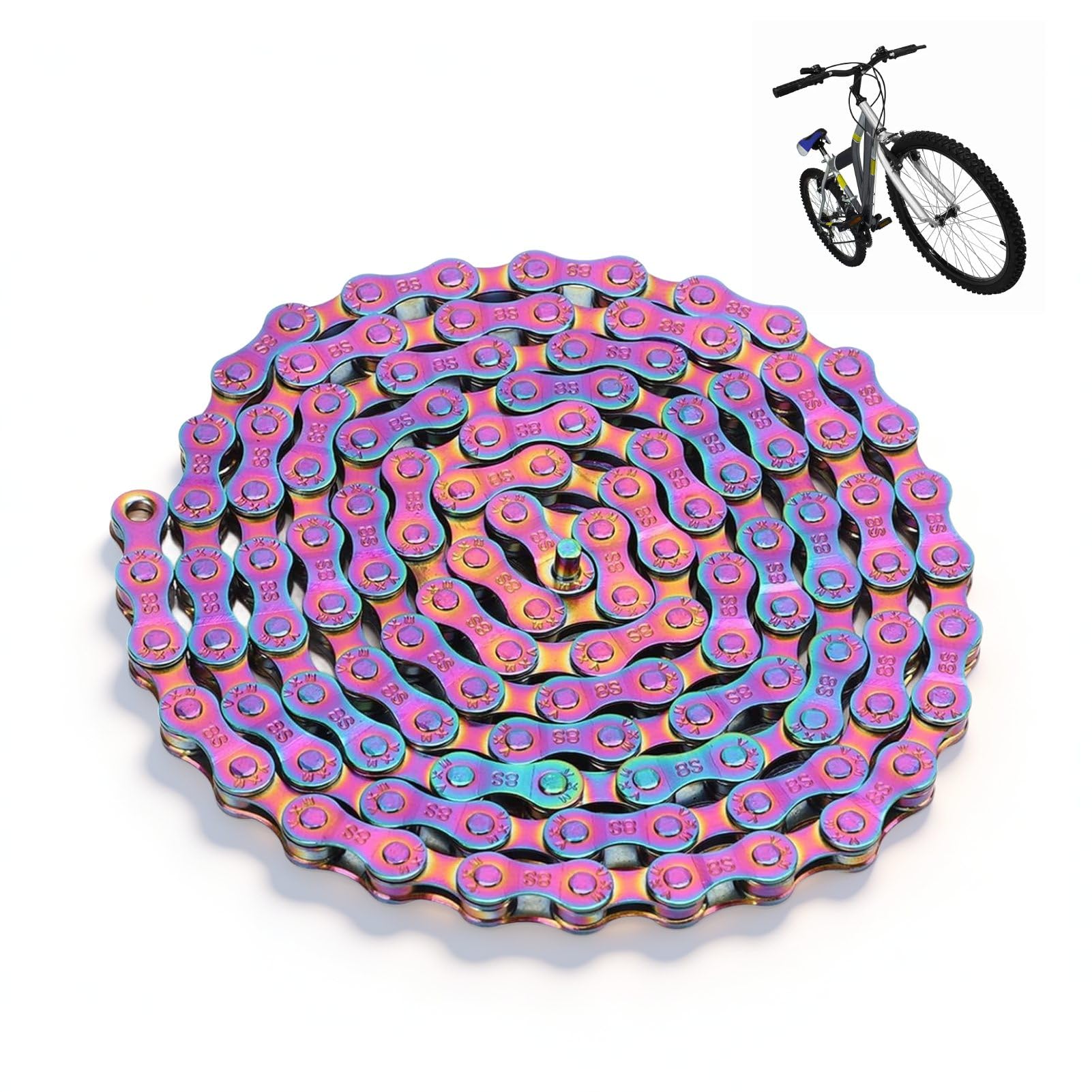 Chaîne De Vélo 6-7-8 Vitesses – Galvanisée, Colorée, Résistante, Compatible Avec La Plupart Des Systèmes