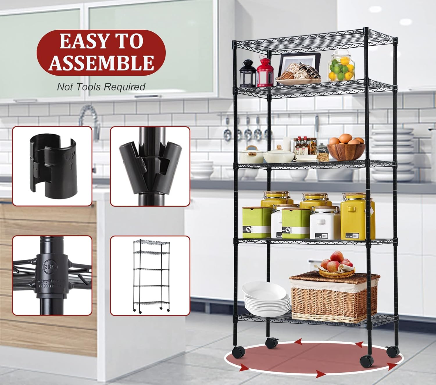 5 Tier Shelf Wire Shelving Unit, NSF Heavy Duty Wire Shelf Metal Large Storage Shelves Height Adjustable Utility for Garage Kitchen Office Commercial Shelving Steel Layer Shelf - 14"x30"x60", Black