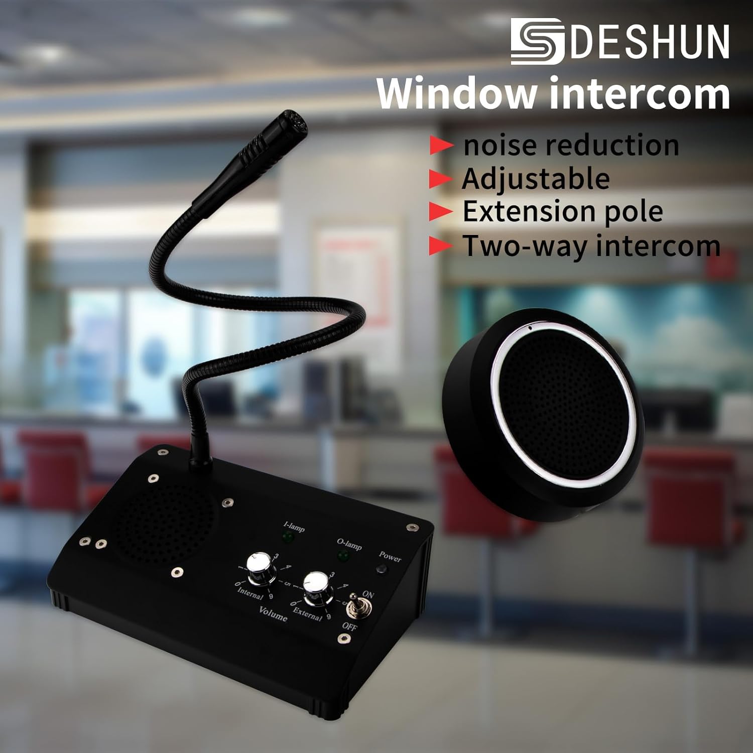 DESHUN Window intercom, Window Speakers, 2 Way Window Counter intercom Microphone, for The Business/Bank/Office/Hospital/Station/Catering