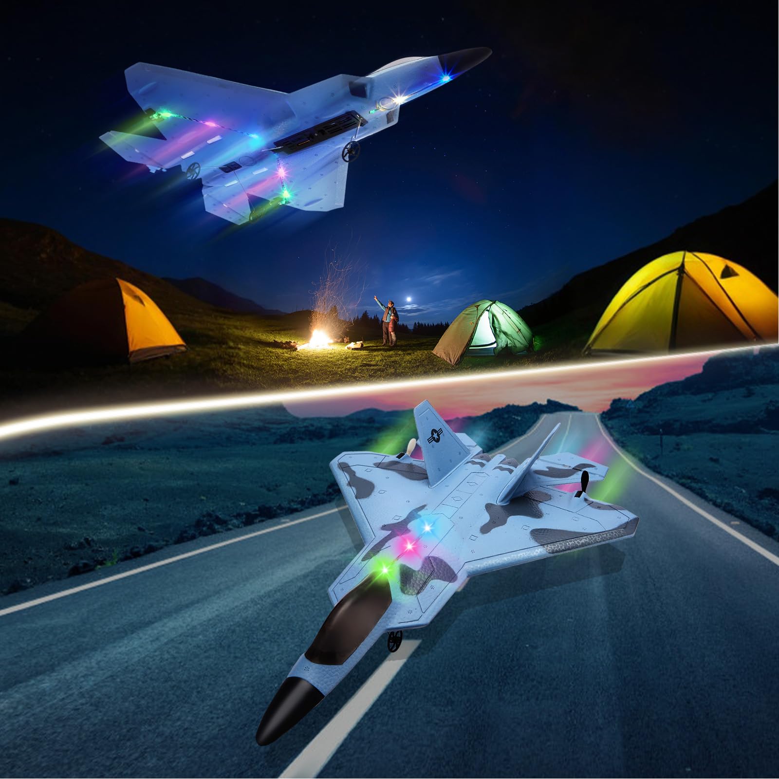 JONRRYIN Aereo Radiocomandato F-22 RC, Aeroplano Telecomandato per Bambini, 2,4 GHz, Aliante Radiocomandato, Giocattolo per Principianti, Bambini e Adulti