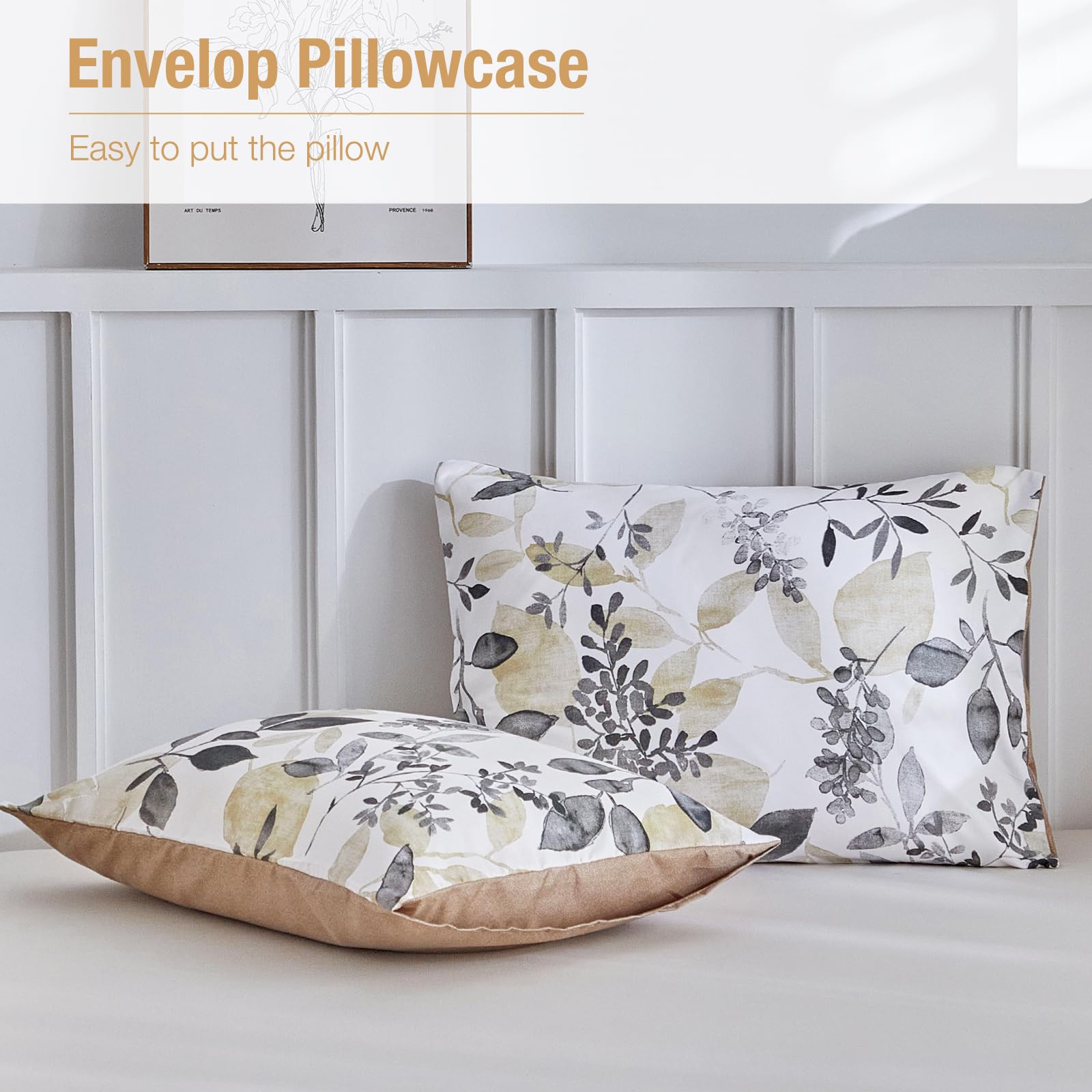 Lekesky 3-częściowy komplet pościeli składa się z 1 poszwy na kołdrę 240 x 220 cm z 1 poszewką na kołdrę 240 x 220 cm z 2 poszewkami na poduszkę 50 x 75 cm, jesienne liście khaki