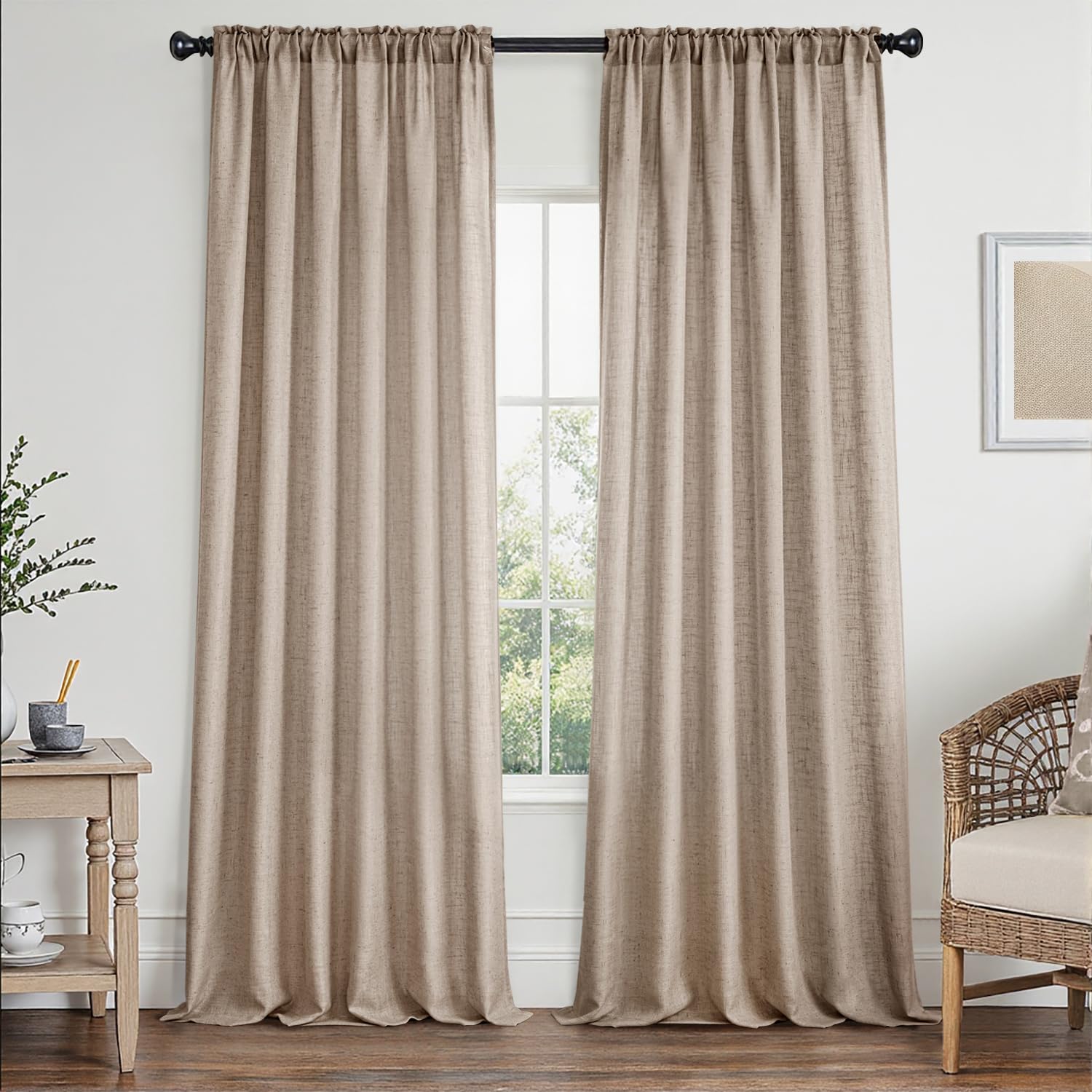 MIULEE Taupe Linen Curtains 72 Inch Length 2 Panels Set for Living Room Bedroom Tan Semi Sheer Light Filtering Farmhouse Rod Pocket Long Soft Thick