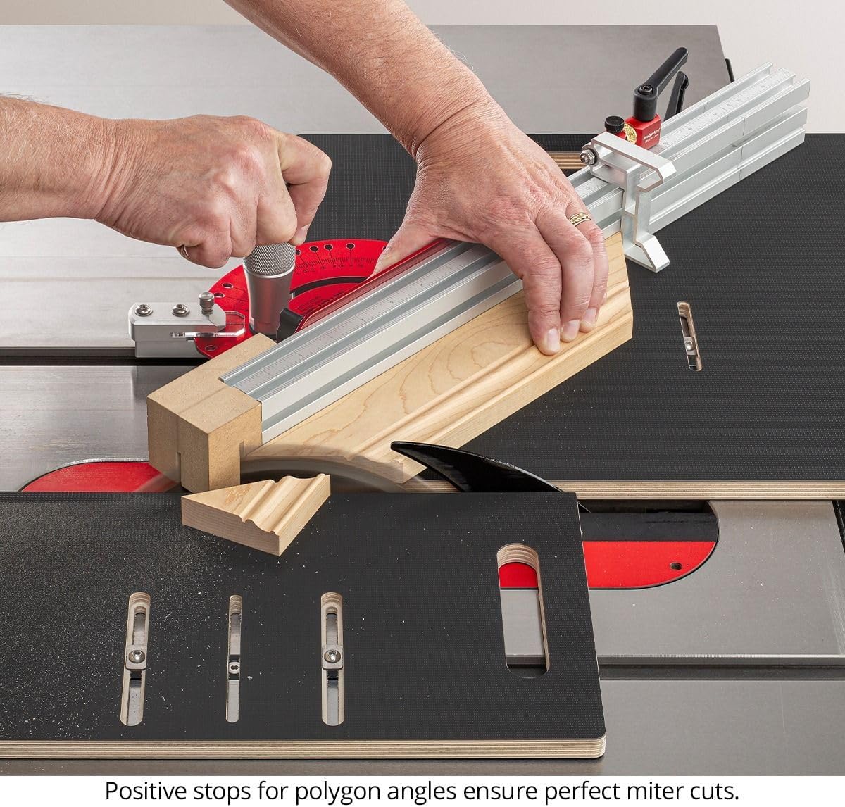 Woodpeckers inDexable Table Saw Miter Sled with Drop Zone, Make Precise Angled Cuts Safely & Accurately, Protractor Head & Fence System, Made in USA - IMS-I