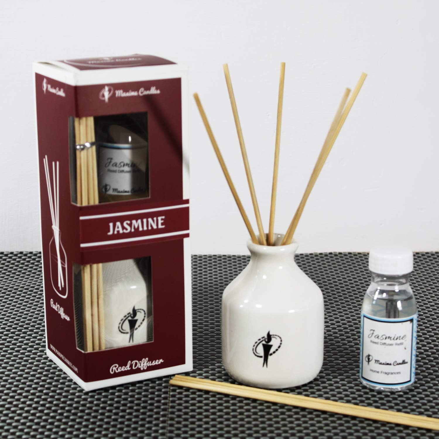 Ceramic Jasmine Scented Reed Diffuser Home Fragrances Gift Set (White)