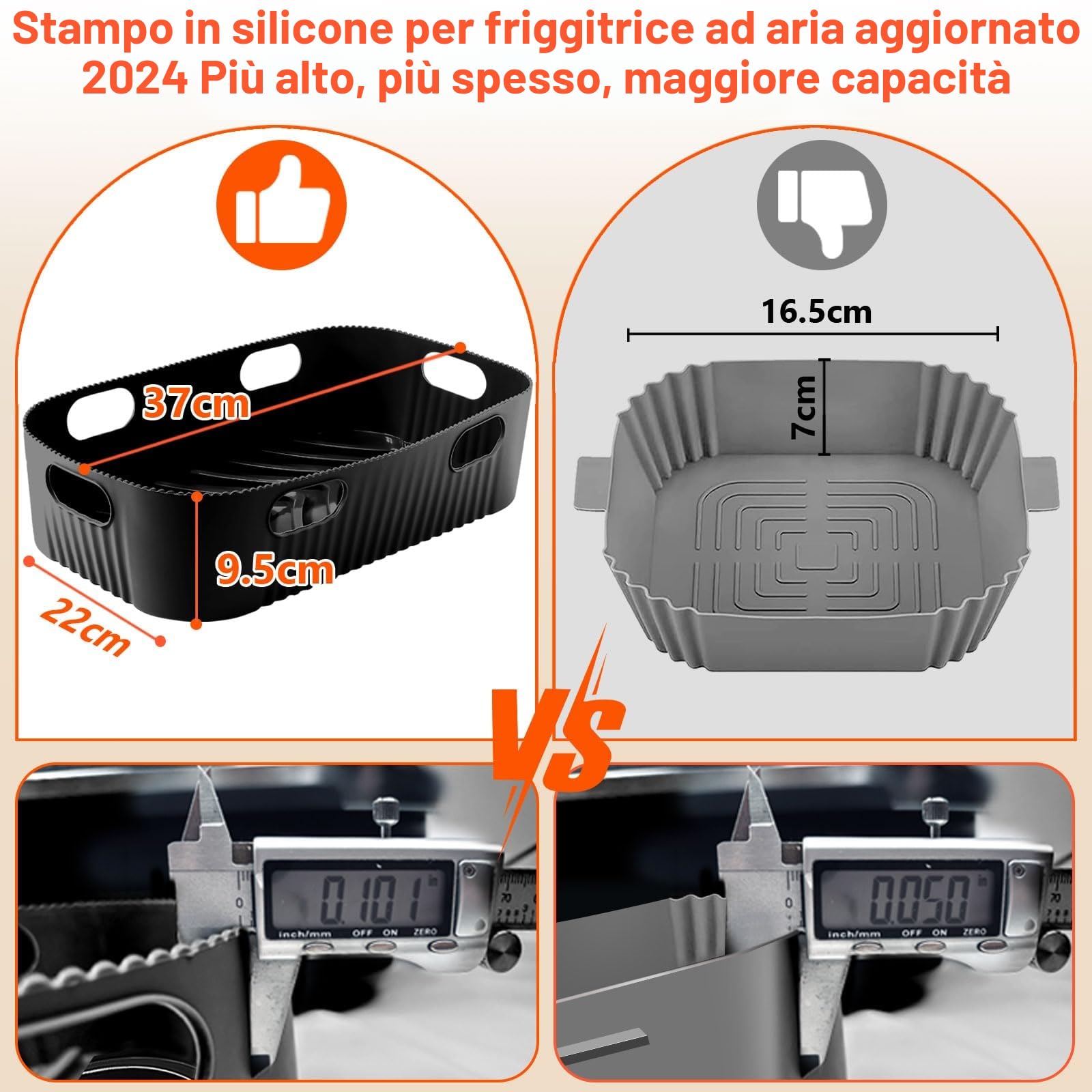 3PCS Accessori Friggitrice ad Aria in Silicone, Rettangolare Teglie Cestino Friggitrice ad Aria per Ninja AF500EU, COSORI 10L, Riutilizzabile Contenitori per Friggitrice (1 * 10,4 l+2 * 5,2 l)