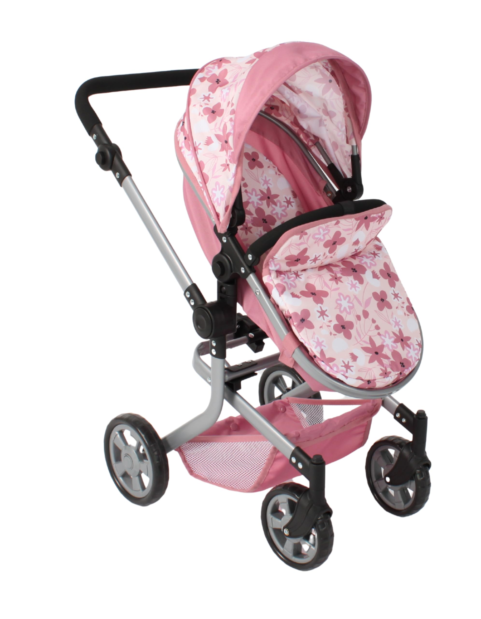 Bayer Chic 2000 Kombi-Puppenwagen Mika 2-in-1, faltbar, 47–80 cm | Mit Schwenkschieber, umsetzbarem Aufsatz und schwenkbaren Vorderrädern – für Puppen bis 52 cm und Kinder von 4–8 Jahren.