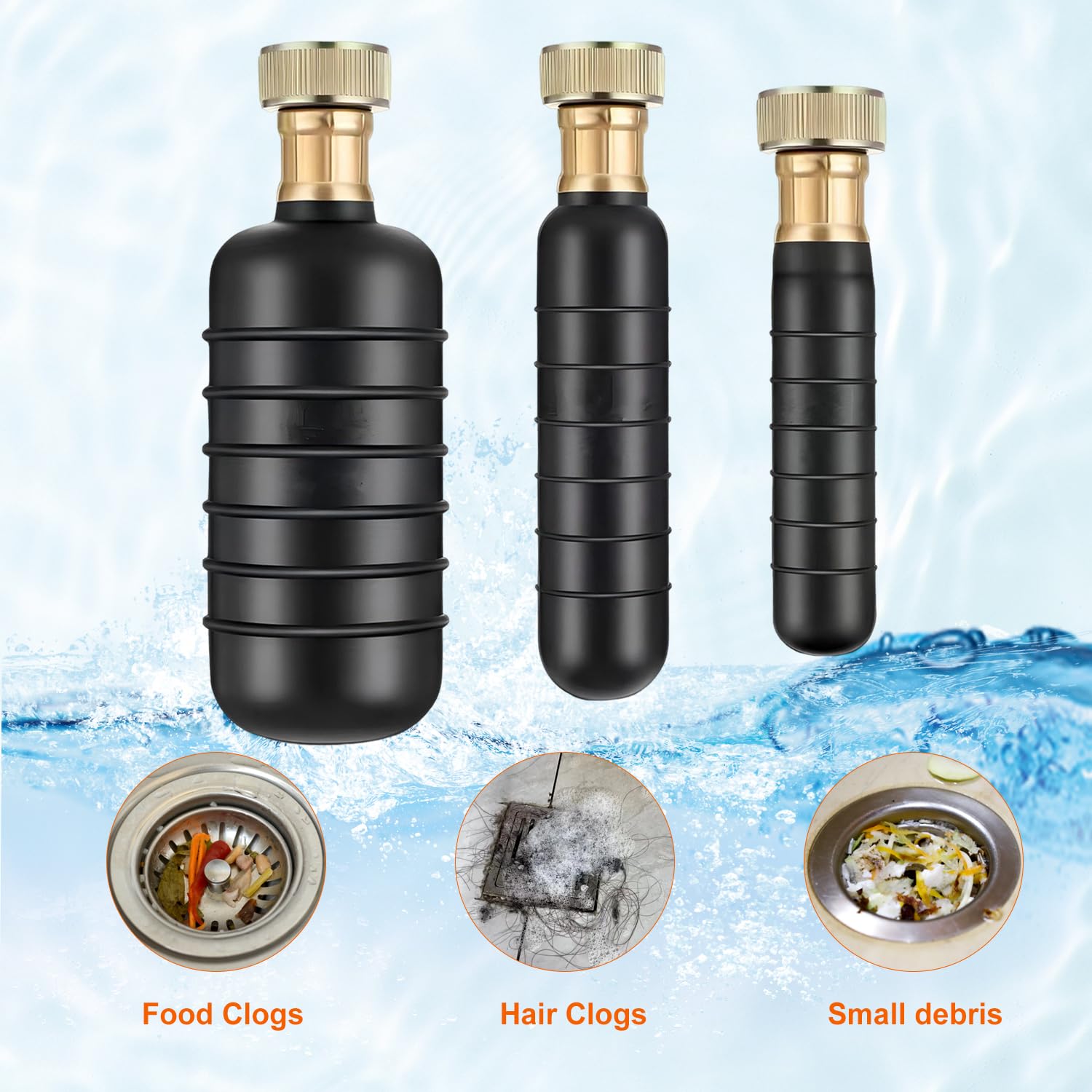 3 Déboucheur Canalisation Vésicules de Vidange pour Ampoules en Caoutchouc, Convient pour 1 à 6 Tuyaux D'égout, Résout à Nouveau Les Bouchons Tenaces Dans Lavabo, Douche, Baignoire, Tuyau de Plomberie