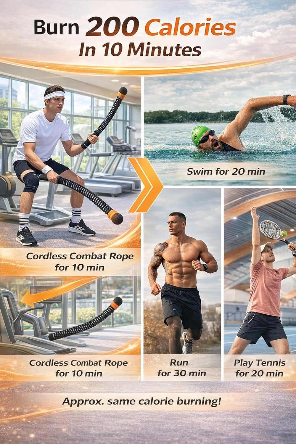 Cordless Battle Ropes for Home Gym – Adjustable Weighted Ropeless Battle Rope for HIIT, Strength & Cardio Training (Purple)