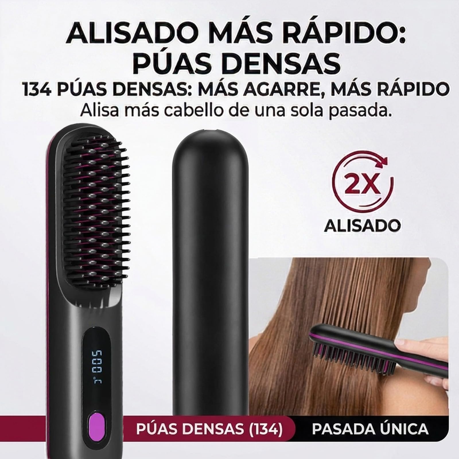 Cepillo Inalámbrico Pelo Suavelia para Cabello Corto, Cepillo Alisador con Calor Cerámico 3PX, Volumen Duradero, Sin Tirones ni Quemaduras, Recargable, Ideal para Pixie, Bob y Flequillo (Blanco) — view 8
