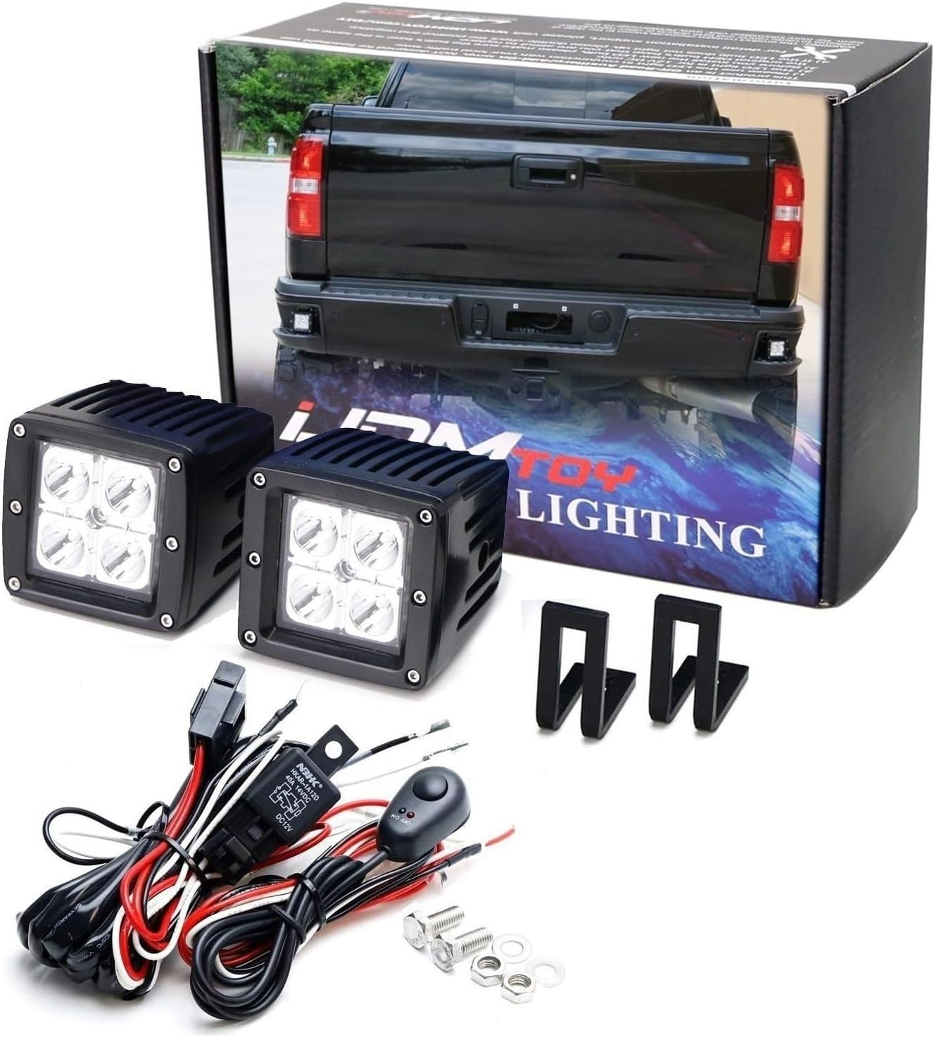 iJDMTOY Rear Bumper Mount Searchlight Reverse LED Pod Light Kit Compatible With 2015-up Chevy Silverado & GMC Sierra, Includes (2) 20W High Power LED Cubes & Bumper Footstep Mounting Brackets