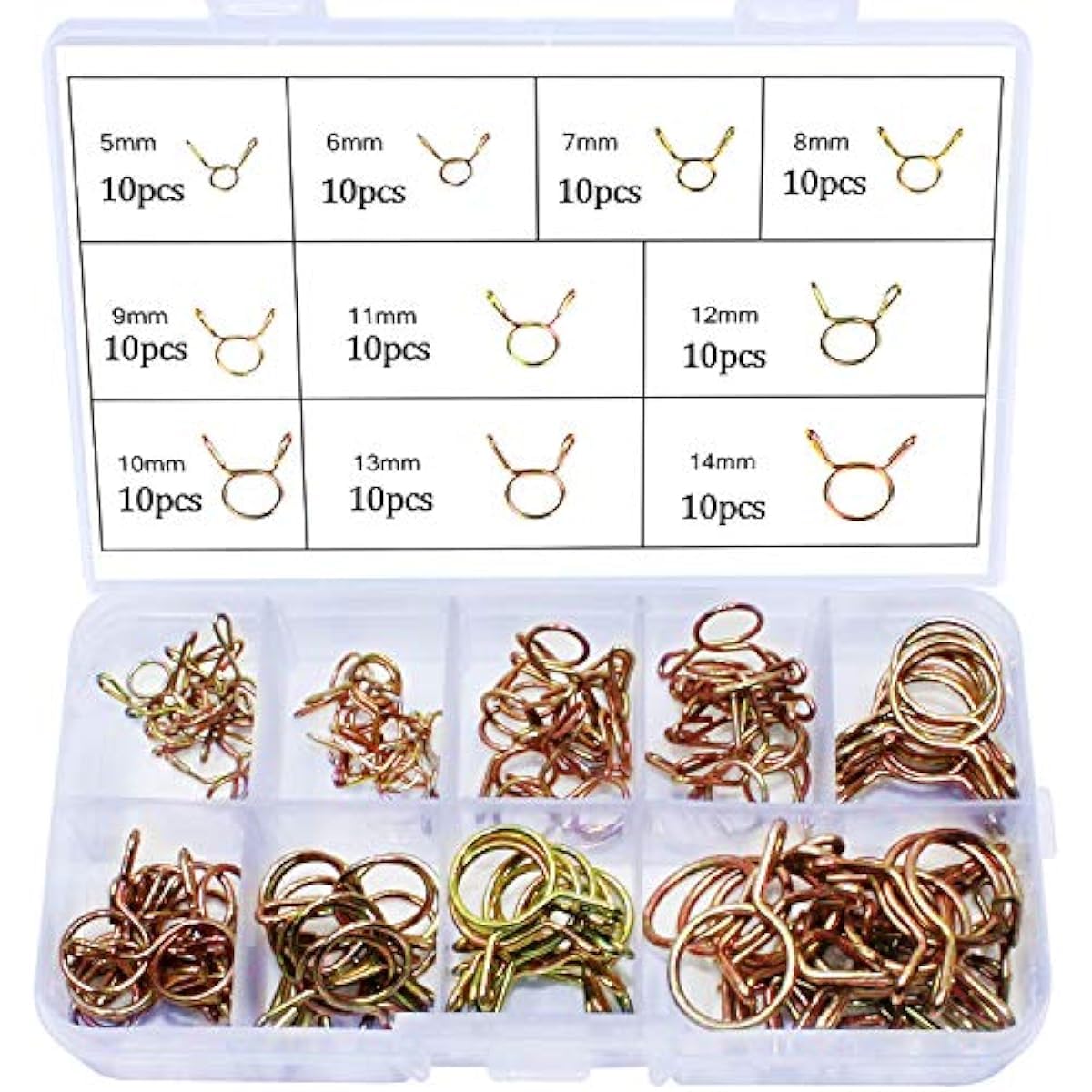 100Pcs Fuel Line Hose Clips, Air Tube Silicone Vacuum Hose Clamp Fastener 5mm, 6mm, 7mm,8mm, 9mm, 10mm, 11mm, 12mm, 13mm, 14mm