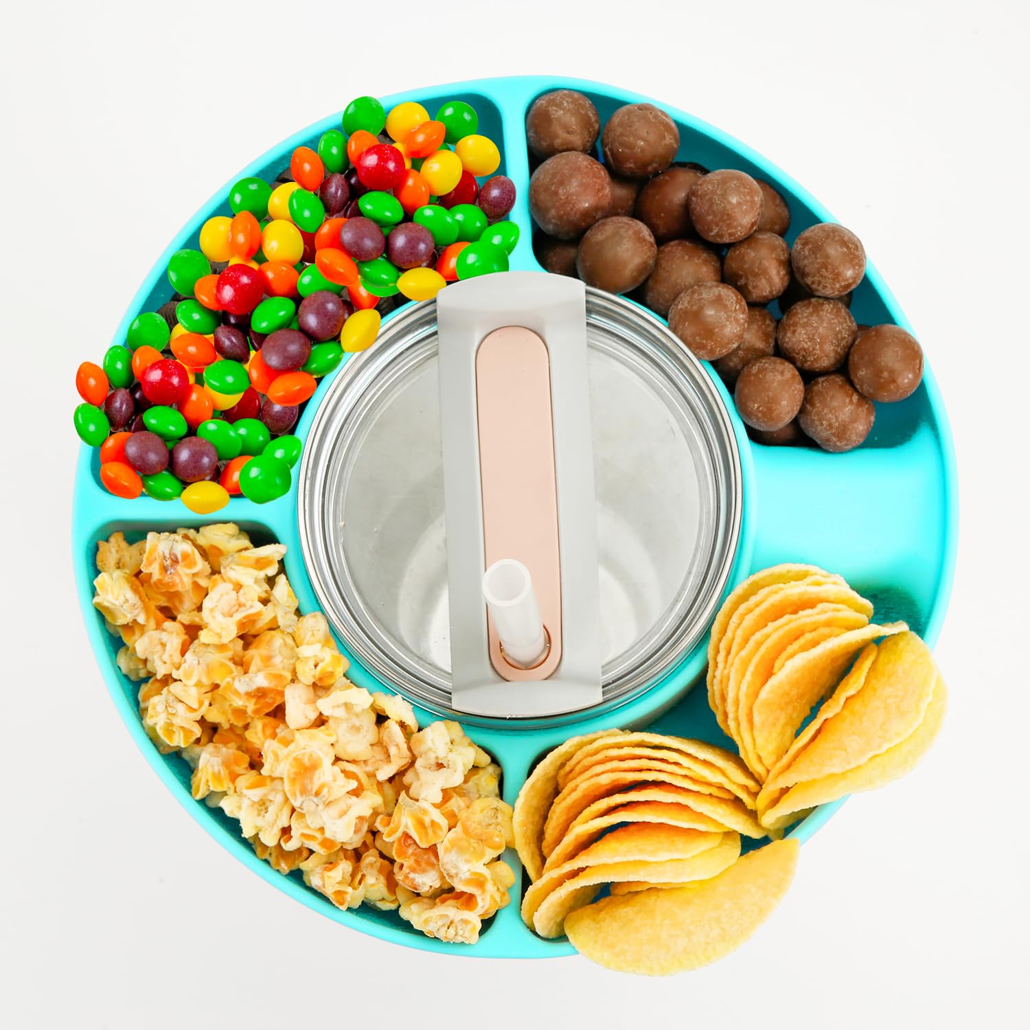 PEUTIER Vassoio per snack Stanley H2.0 da 850 g, riutilizzabile, con anello superiore, per caramelle, nocciole, vassoio, con 4 scomparti, per topper per alimenti, portabicchieri, accessori Stanley Cup