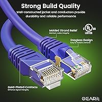 Vista 2 de GEARit Cable Ethernet Cat 6 (paquete de 10 unidades, 5 pies), parche de red Cat6, 10 Gbps, RJ45, cable sin enganches, conectores chapados en oro