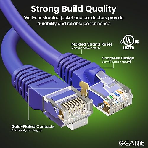 Miniatura 2 de GEARit Cable Ethernet Cat 6 (paquete de 10 unidades, 5 pies), parche de red Cat6, 10 Gbps, RJ45, cable sin enganches, conectores chapados en oro,