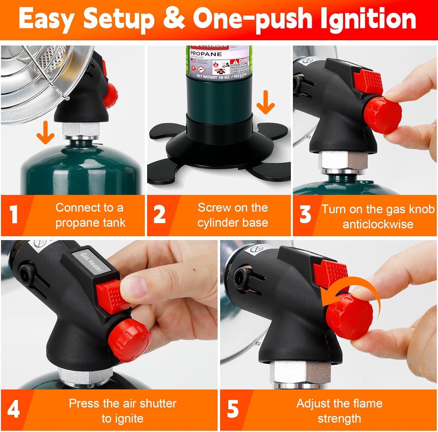 Portable Propane Heater for Camping, Outdoor Small Space Patio Heater, Cordless Gas Heaters with Foldable Tank Holder, Fast Radiant Heaters for Camping Tent, Winter Hiking, Ice Fishing & Hunting