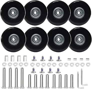 Luggage Suitcase Replacement Wheels Set Suitcase Spinner Wheels 8Pcs PU Bearing Wheels-Install Dia 2in/50mm Width 0.63in/16mm with 2 Size Axles for Trolley Bag Drawbar Box Smooth Rolling Repair
