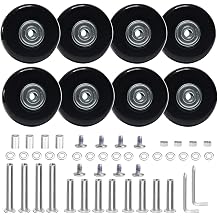 Suitcase Spinner wheels Luggage Wheels Replacement Set,8PC 2.4in/60mm PU Rubber Wheels,0.63in/16mm Bearings Width & 2Size Axles Mute Flexible Smooth for Damaged Luggage Trolley Caster Repair