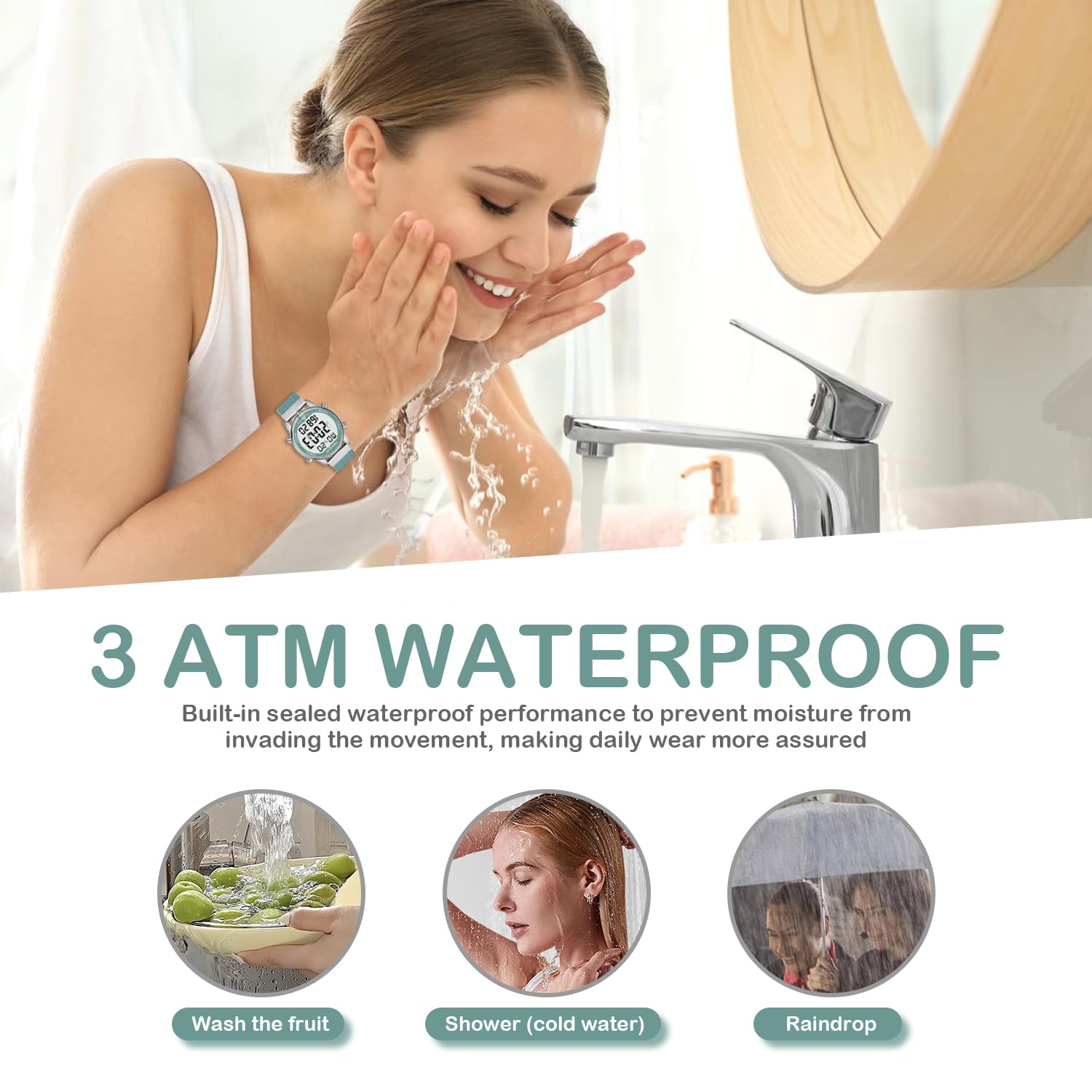 Hearkent Schrittzähler-Uhr für Damen, Schritt-Tracker mit Kalorienzähler, nicht Bluetooth, 30 m wasserdicht, LCD-Display mit großer Zahlenanzeige, Armbanduhr für Spaziergänge und tägliche Aktivitäten