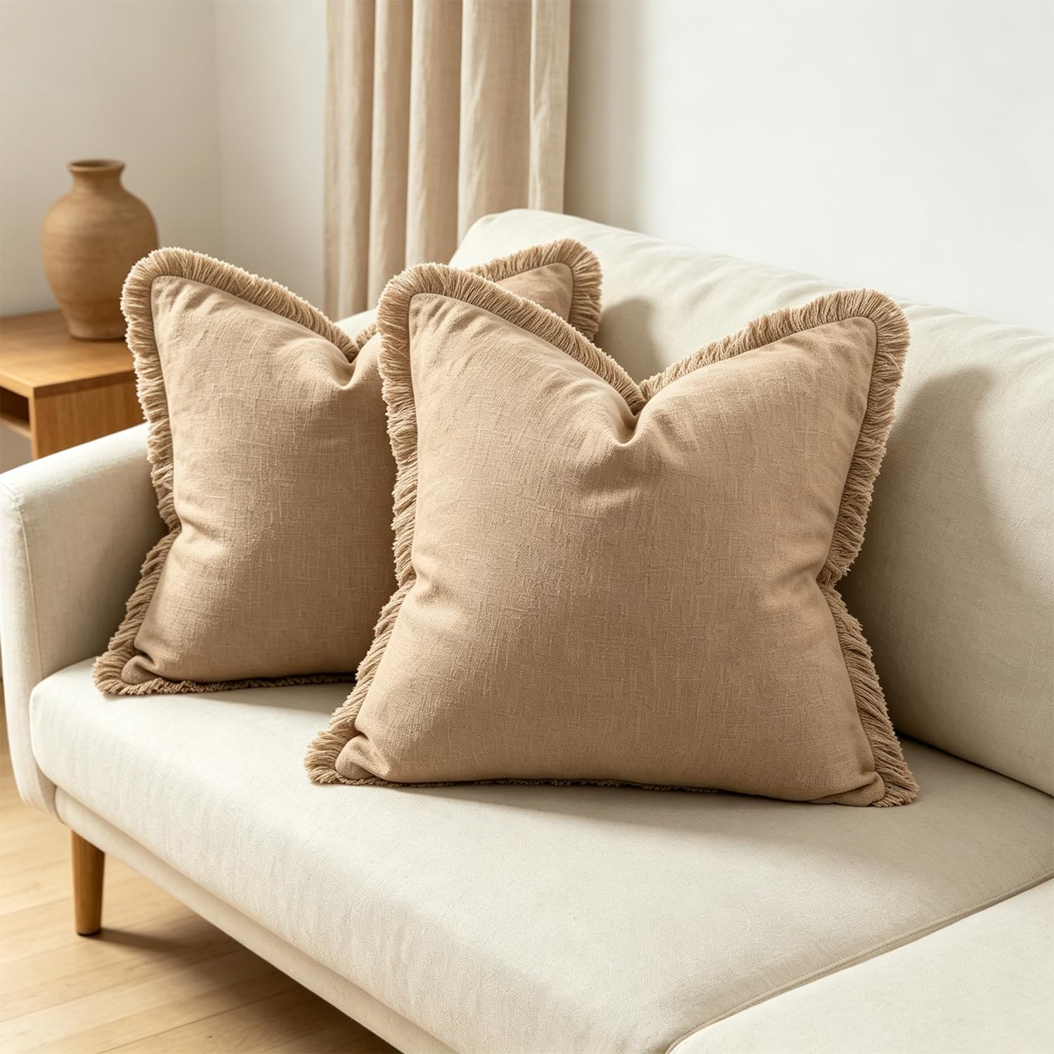 Fringe Throw Pillow Covers (Baby Brown, 12x20 Inch) image 4
