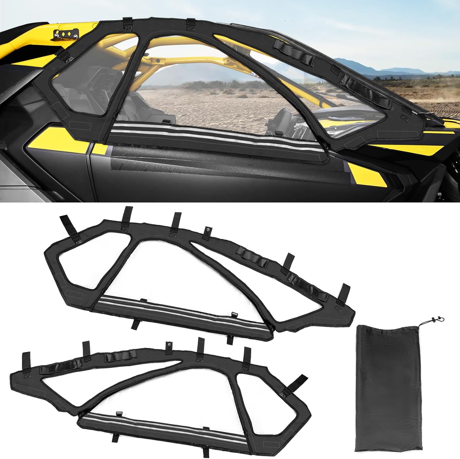 Cab Enclosure Upper Doors Soft Side Window with Storage Bag Compatible with Can Am Maverick R 2024-2025(2 Doors Only)