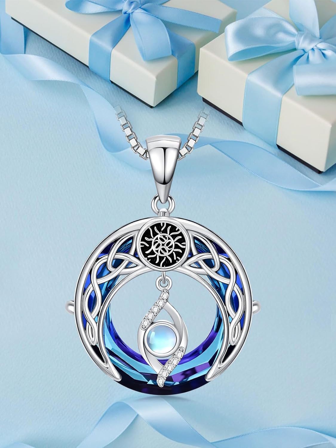 JKR Celtic Knot Evil Eye/Hamsa Hand Necklace Sterling Silver Crystal Good Luck Charms Jewelry Mothers Day Gifts for Mom