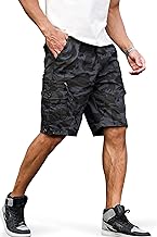 Men's Cargo Pants, Half Length, 7 Pockets, M-5XL, Shorts, 100% Cotton, Large Size Shorts, Summer, black camo, XL