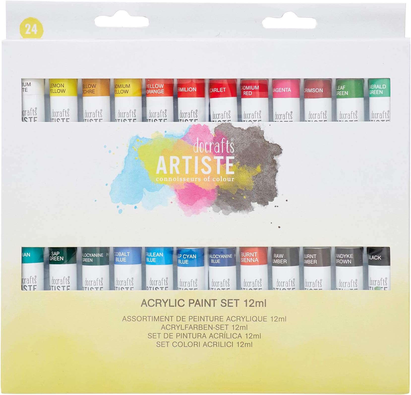 Acrylic Paint Set 12ml 24 Pack Vibrant Colours, Quick-Drying Professional Art, Craft and Hobby Artists Paint. Water-Based Paints Cover All Surfaces with Ease, Ideal for Travel Artists
