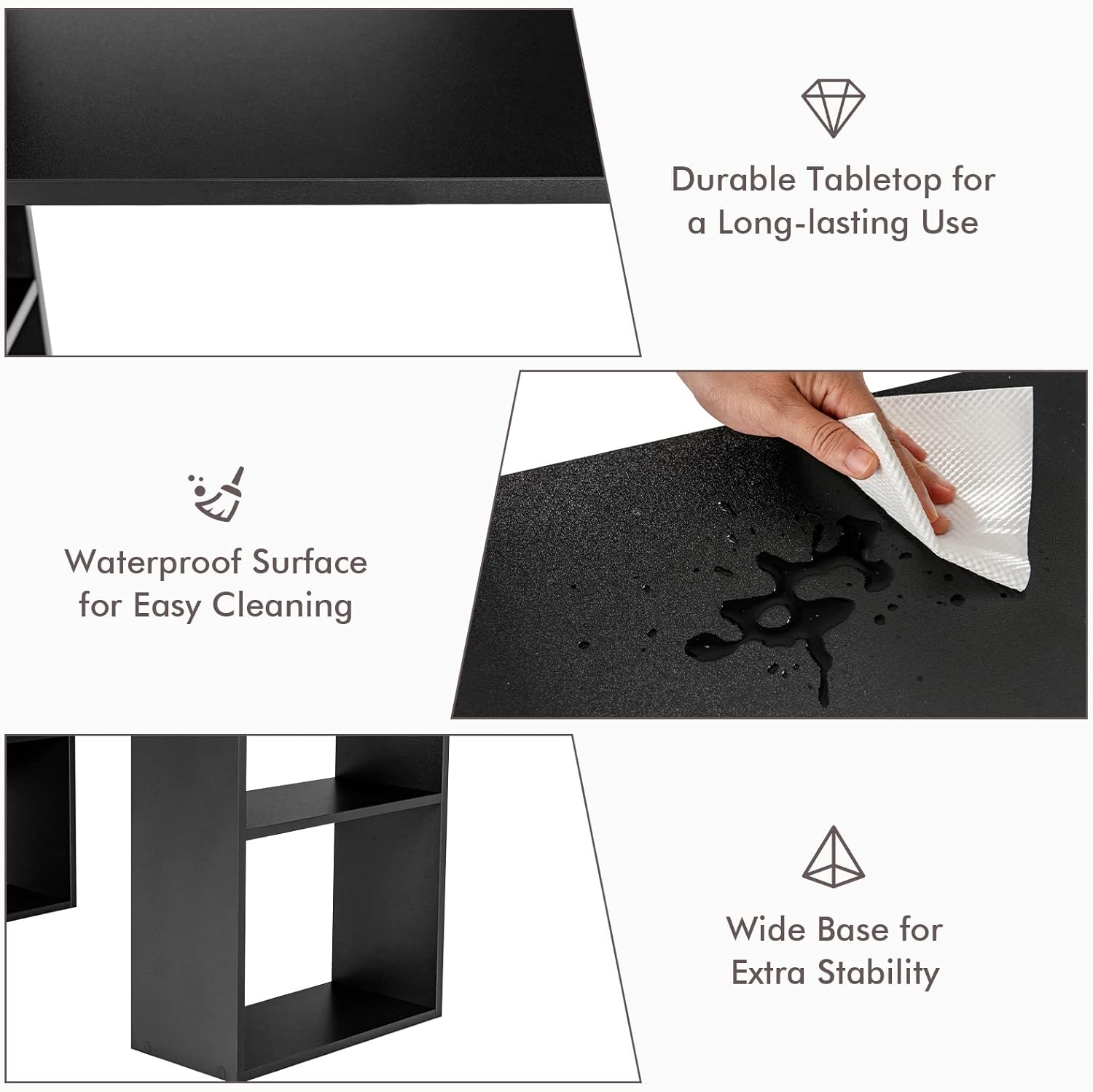 Computer Desk with Bookcase, 48” Modern Writing Table Desk with Storage Shelves and CPU Stand, Reversible Study Workstation for Home Office Bedroom (Black)