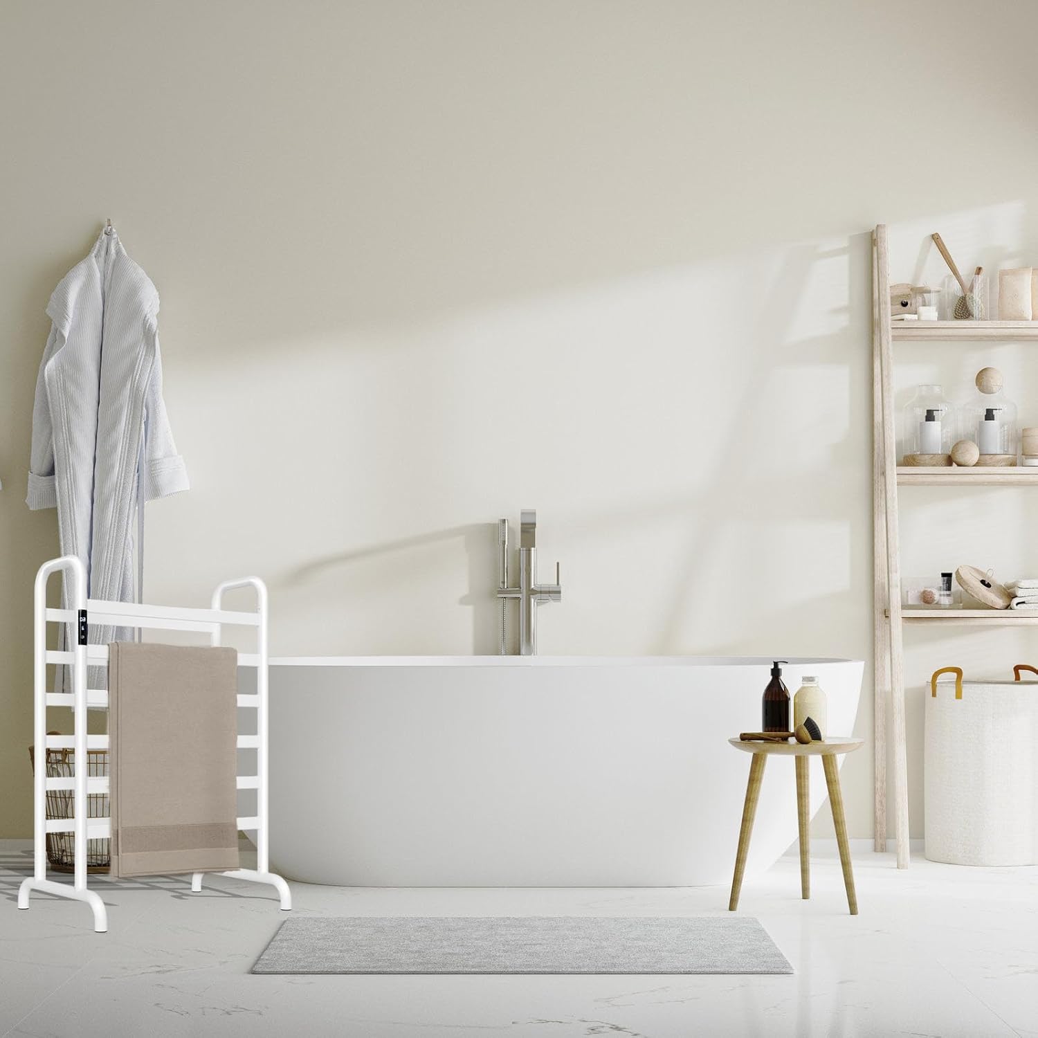 Heated Towel Rack Freestanding,IPX4 Waterproof, 0.4HP Bathroom Towel Warmer Rack