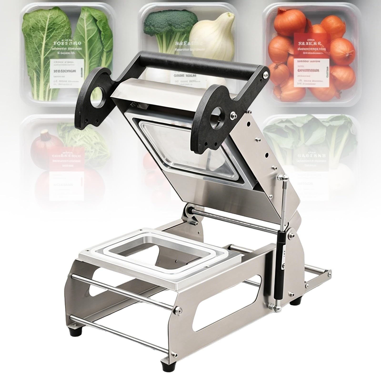 Sigillatrice semiautomatica per vassoi Alimentari,sigillatrice Manuale per vassoi,Acciaio Inox,7-8 Volte/Minuto,per ristoranti da asporto,gastronomie,Fast Food,fruttivendoli 250x180mm