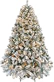 Yaheetech Árbol de Navidad Artificial Preiluminado de 6.5ft con 820 Puntas y 250 Luces Blancas Cálidas, Soporte Plegable, Color Blanco