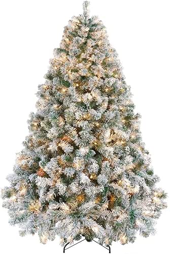 Yaheetech 6ft Snow Flocked Pre-lit Christmas Tree with 250 Warm