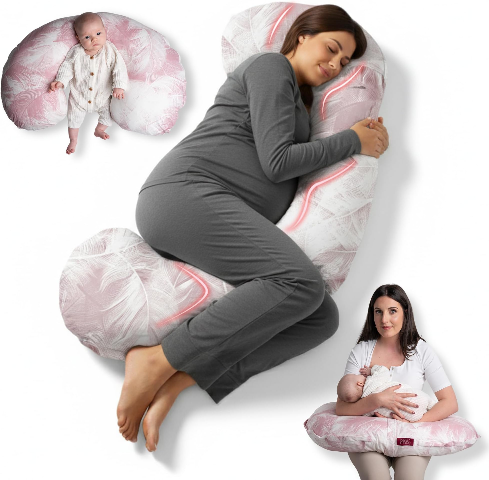 Pregnancy Pillow for Sleeping C shaped body pillow -Maternity Support for back, hips, legs, belly. Adaptable nursing Pillow for comfortable breastfeeding.