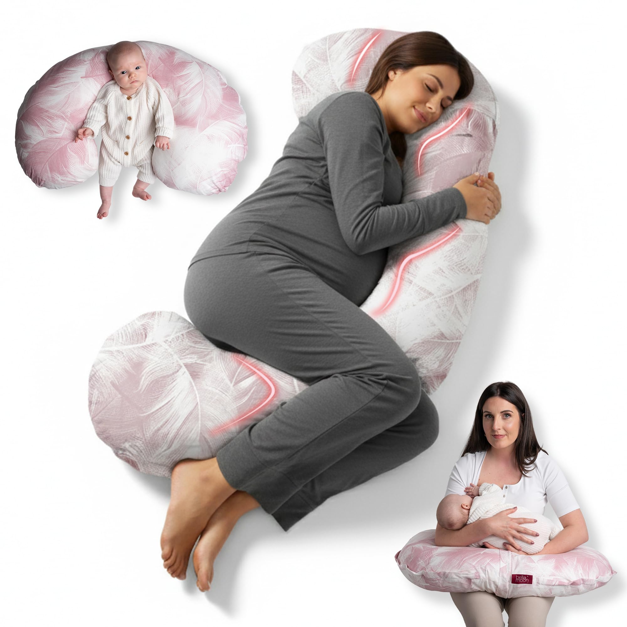 BellaMoon 3 in 1 Pregnancy Pillow – Full Body Pillow Support for Pregnant Women - Adjustable C Shaped Pregnancy Pillows for Sleeping, Nursing & Baby Lounger - Washable Organic Cotton Cover — image 1