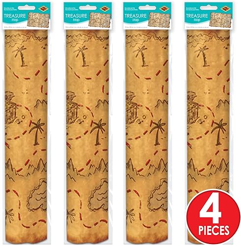 Miniatura 6 de Beistle Mapa del tesoro de plástico, paquete de 4, mapas piratas enrollados con aspecto vintage, accesorios de aventura para fiestas temáticas de